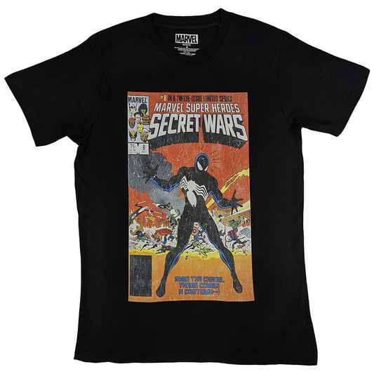 Black t-shirt featuring Spider-Man artwork from the Secret Wars comic series.
