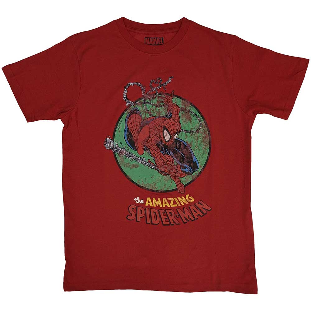Red t-shirt with Spiderman depicted shooting webs, size XX-Large.