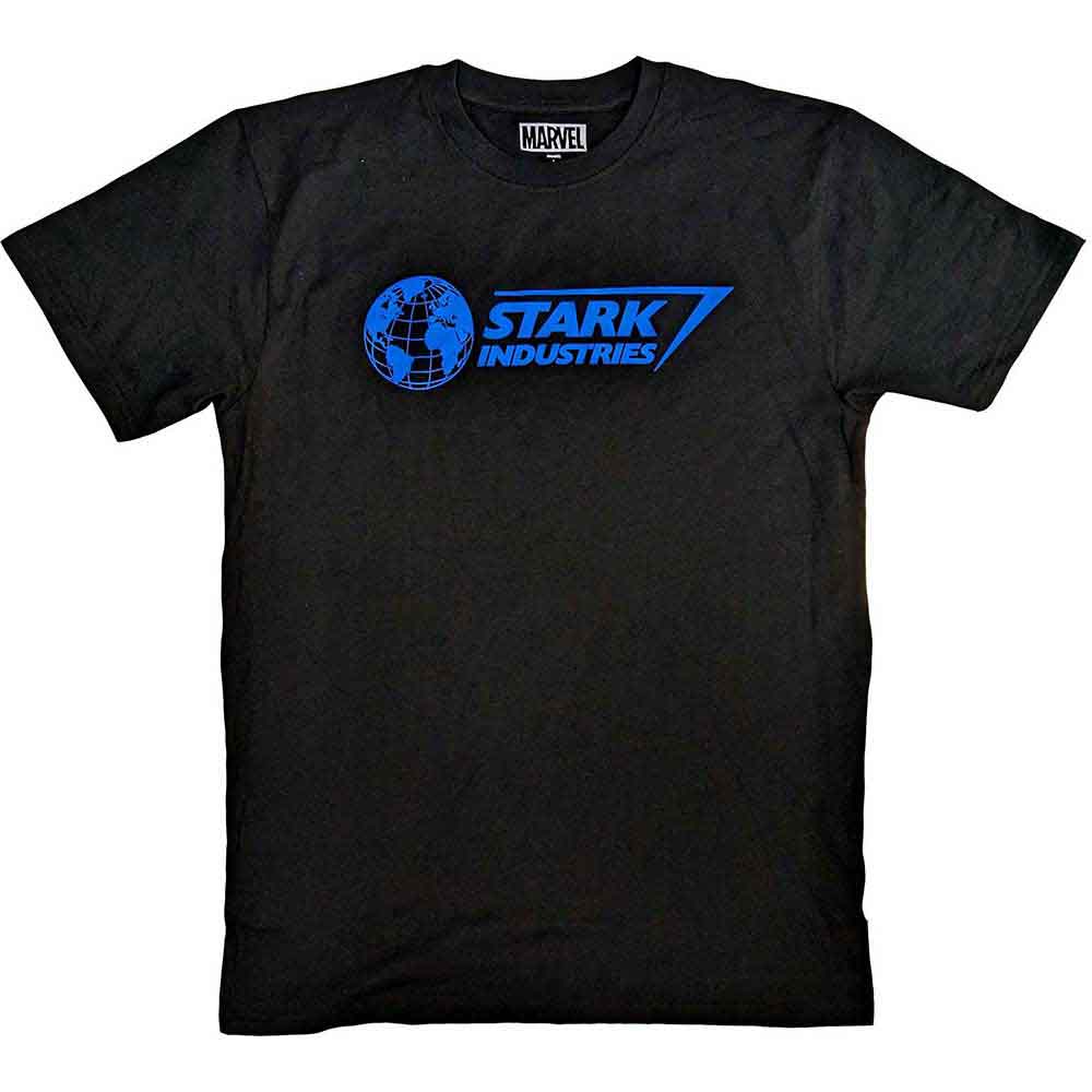 Blue t-shirt with Stark Industries logo, likely featuring an arc reactor.