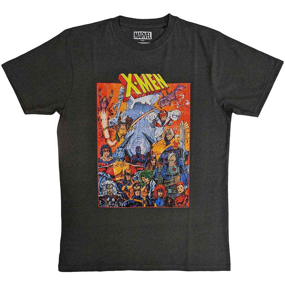 Unisex black t-shirt featuring a graphic print of various X-Men comic book characters.