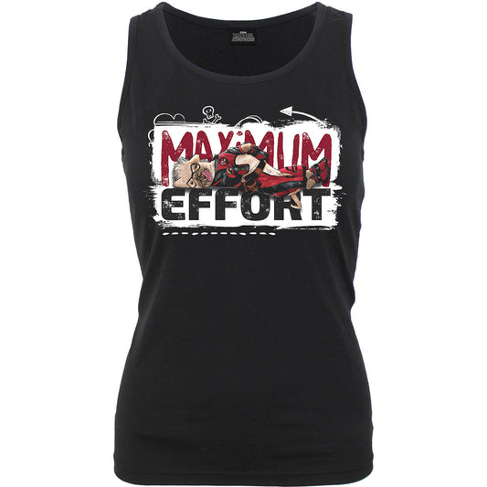Black sleeveless top with Deadpool graphic and distressed details.