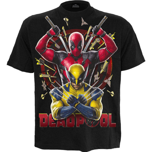 Black t-shirt with Wolverine illustration and "Holy Snikt!" text on the back.