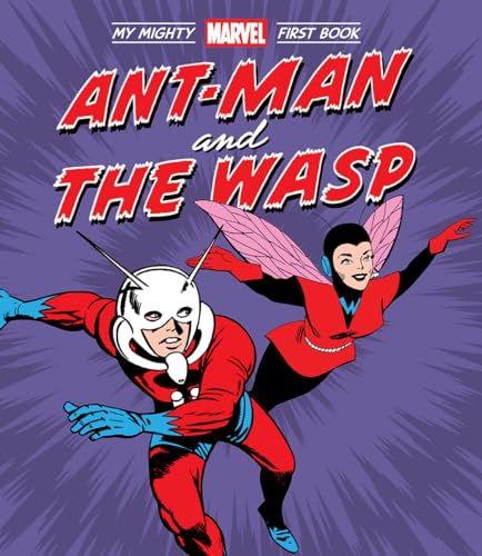 Ant-Man and the Wasp in superhero poses on a purple background.