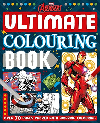 Marvel Avengers colouring book cover featuring Iron Man, Hulk, and Captain America.