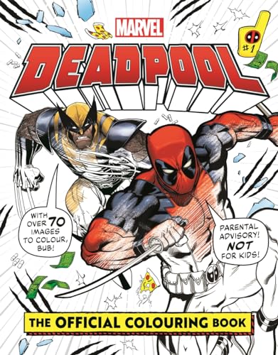 Deadpool and Wolverine on the cover of a Marvel comic-style colouring book.