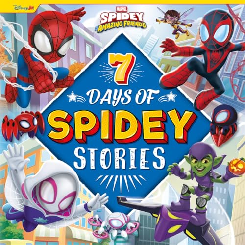 Spidey and his friends book cover with colorful characters and a blue diamond.