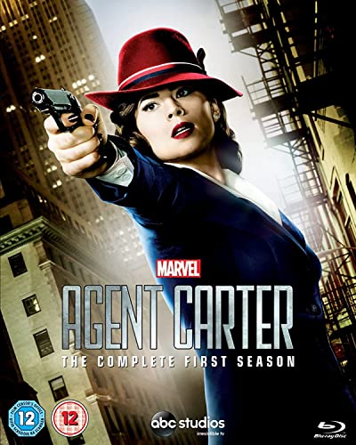 Agent Carter Blu-ray cover featuring Hayley Atwell aiming a pistol.