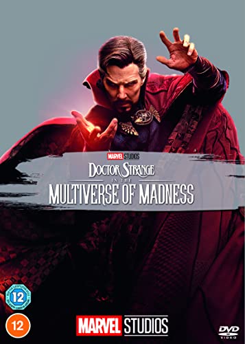 Doctor Strange in a red cloak with glowing hands on a movie DVD cover.