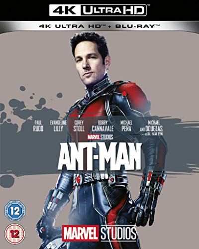Ant-Man Blu-ray cover featuring Paul Rudd in superhero costume, 4K UHD logo.