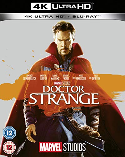 Doctor Strange movie cover art featuring Benedict Cumberbatch wearing his signature red cloak.