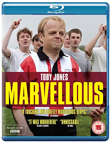 Toby Jones wearing a red and white football shirt on a Marvellous Blu-ray cover.