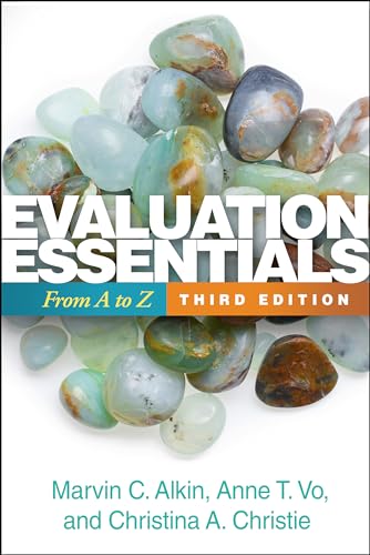 Book cover: “Evaluation Essentials, Third Edition” with gemstone image.