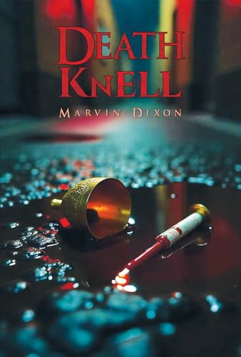 Book cover: “Death Knell” with a bell and cigarette on wet pavement.