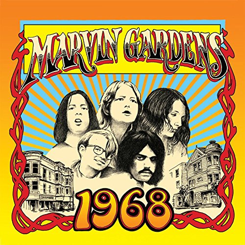 Album cover art featuring five band members, Victorian houses, and the text Marvin Gardens 1968.