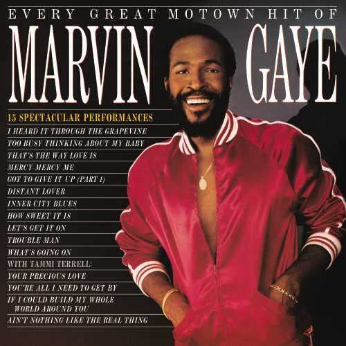 Marvin Gaye album cover featuring a smiling portrait and song list.