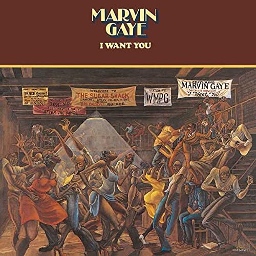 Album cover art featuring a crowded dance hall painting by Ernie Barnes.