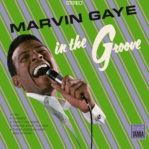 Marvin Gaye album cover, "In The Groove," featuring Gaye singing into a microphone.