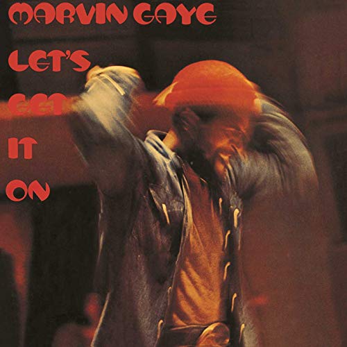 Marvin Gaye album cover, "Let's Get It On," showing Gaye in orange tones.