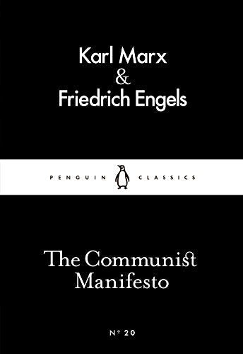 "Black book cover with white text, featuring 'The Communist Manifesto' and Penguin logo."