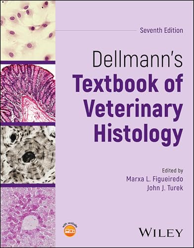 Cover of "Dellmann's Textbook of Veterinary Histology," seventh edition, with microscopic images.