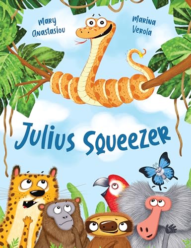 Book cover featuring a cartoon snake, jaguar, monkey, bird, and mandrill.