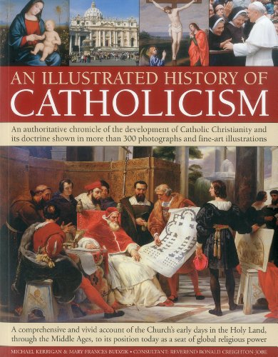 Book cover titled An Illustrated History of Catholicism featuring religious art and historical photographs.