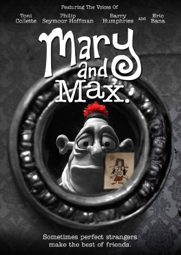 Mary & Max" DVD cover featuring claymation characters in a frame.