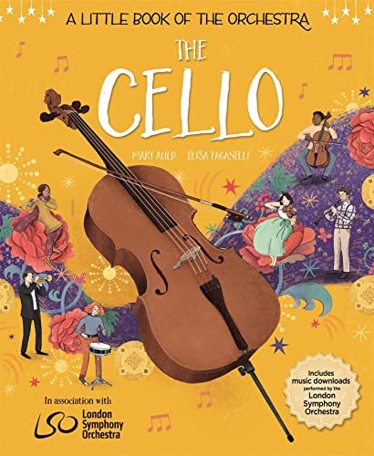 Book cover featuring a cello, musicians, and floral illustrations.