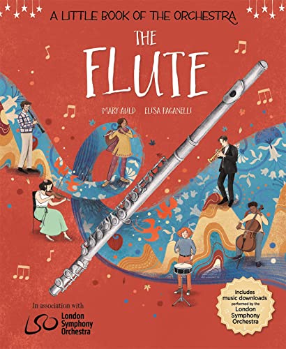 Book cover featuring a flute and orchestral musicians in illustration.