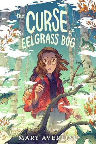 Book cover: girl with backpack looks up amidst trees and newts.