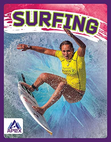 Surfer riding a wave, wearing yellow rashguard, action shot.