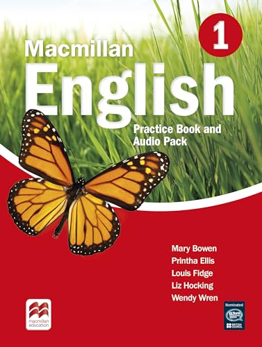 Macmillan English Level 1 Practice Book cover with butterfly image.