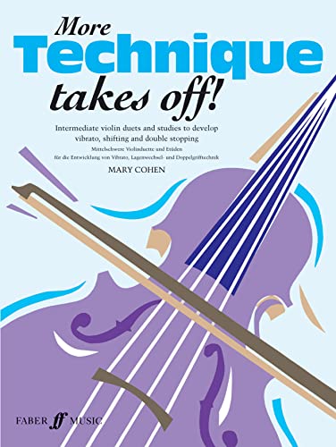 Violin technique book cover with abstract purple and blue design.