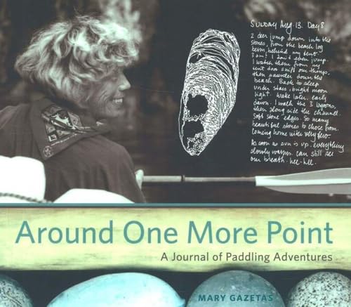 Book cover featuring a woman, sketched kayak, and title “Around One More Point.”