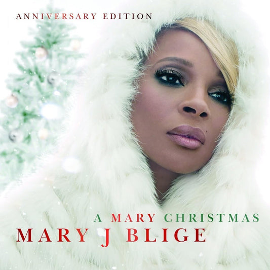 Mary J Blige album cover, “A Mary Christmas,” with snowy background.