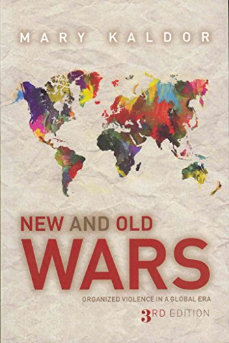 Book cover: "New and Old Wars" with a colorful world map illustration.