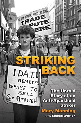 Woman holding protest signs in a crowd, book cover for "Striking Back.