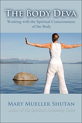 Book cover with a woman in white meditating by a lake and mountains.