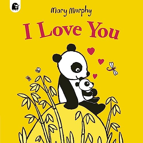Yellow book cover with panda and cub amidst bamboo, reading "I Love You".
