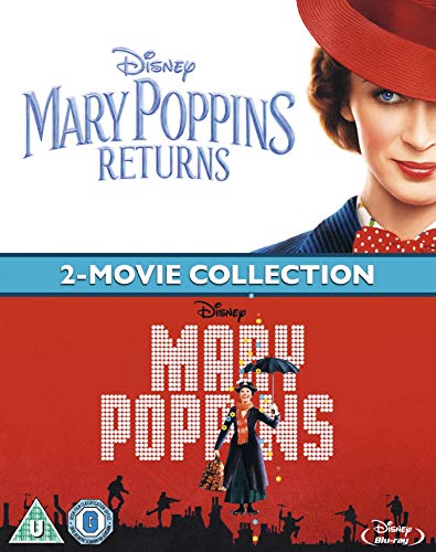 Mary Poppins Returns" Blu-ray doublepack cover with Emily Blunt as Mary Poppins.