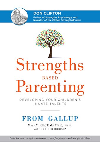 Book cover: "Strengths Based Parenting" with a colorful tree illustration.