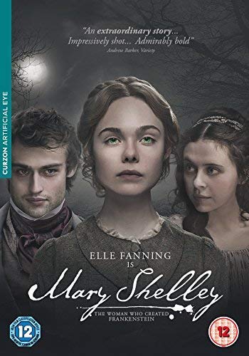 DVD cover for "Mary Shelley" featuring Elle Fanning and other actors.