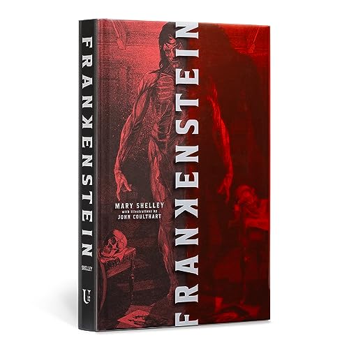 Book cover for “Frankenstein” by Mary Shelley with a monster illustration.