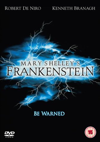 Frankenstein DVD cover with stormy sky, lightning, and title text.