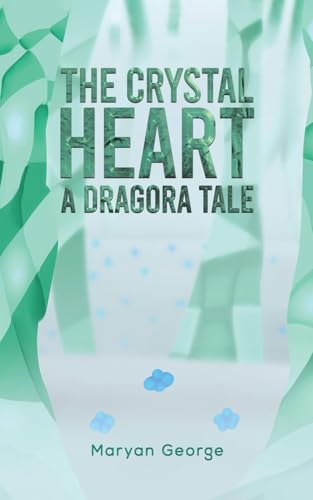 Book cover with teal abstract shapes and title "The Crystal Heart".