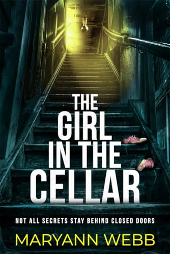 Book cover: dark staircase, red shoes, and large white title text.
