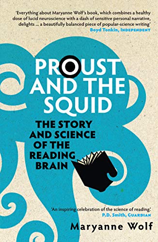 Book cover for Proust and the Squid featuring a blue squid graphic and text.
