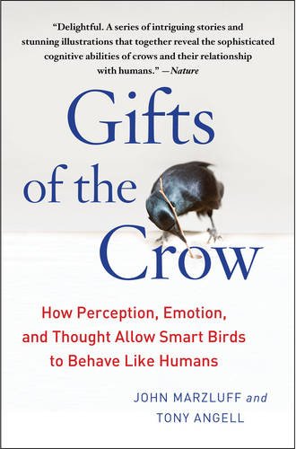 Book cover featuring a crow, titled "Gifts of the Crow" by Marzluff and Angell.