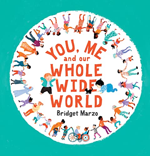 Book cover with diverse people holding hands in a circle around animals.