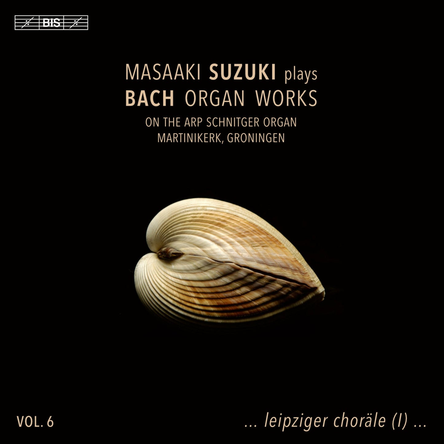 CD cover for Masaaki Suzuki’s Bach Organ Works Vol. 6, featuring a shell.
